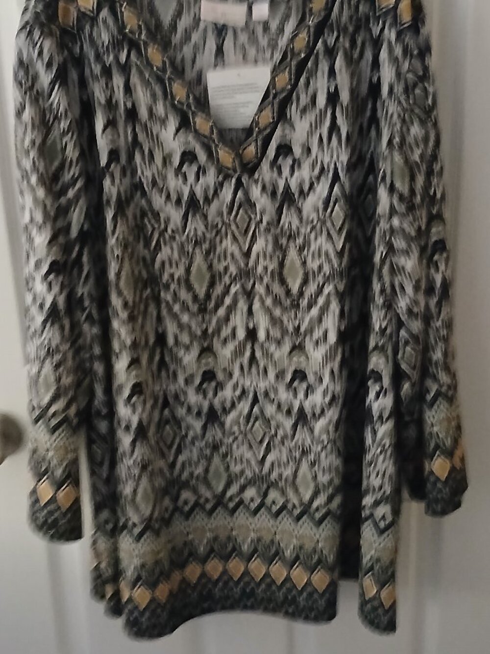 Belle by Kim Gravel Ikat Print Stretch V-Neck Blouse